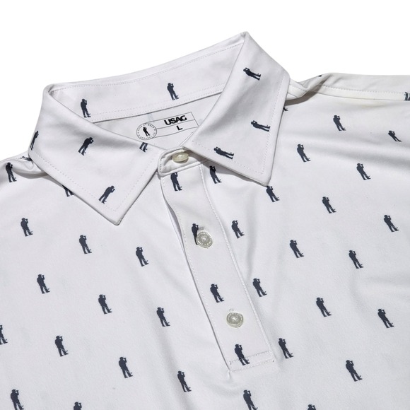 USAG Other - USAG Golf Polo Shirt Golfer Print Athletic Fit Short‎ Sleeve White Large